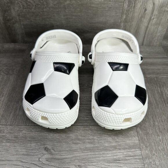 CROCS Classic Kids size 10 White Black Soccer Themed Clogs - Picture 4 of 8